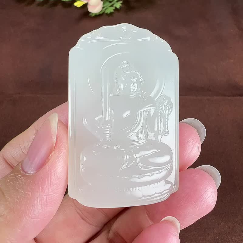 天然新疆和田玉羊脂玉不动明王吊坠  生肖鸡的守护神本命佛 - 吊饰 - 玉石 