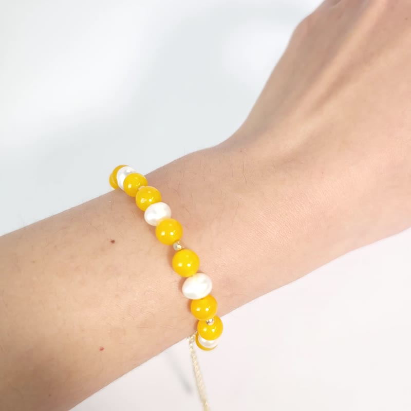 阳菊珠光(珍珠/蜜蜡黄玛瑙)(15+3cm) - 手链/手环 - 珍珠 黄色