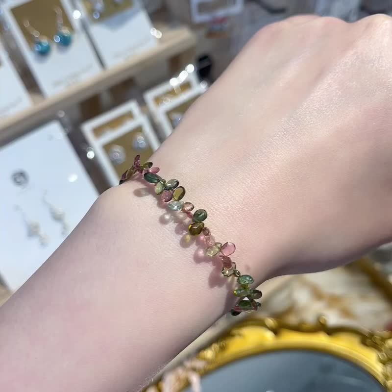 蕾丝花滚边感天然彩虹彩色小碧玺清透款手链多功能磁场高频率水晶 - 手链/手环 - 水晶 