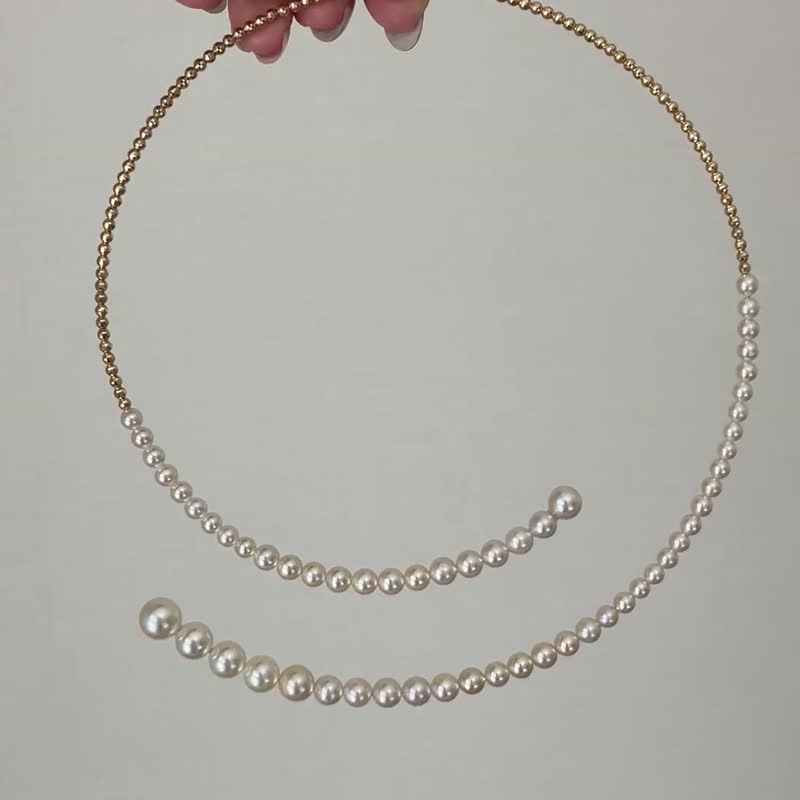 日本直送 渐变尺寸 Akoya 珍珠 10k 黄金球 记忆金属项圈 choker 项链 - 项链 - 珍珠 金色