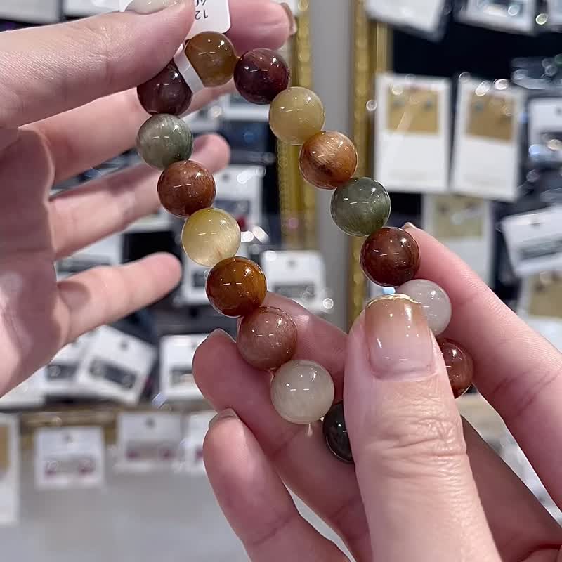 精品高彩猫眼满毛兔毛水晶12.5mm47g净化磁场疗愈绿兔毛事业旺财 - 手链/手环 - 水晶 多色