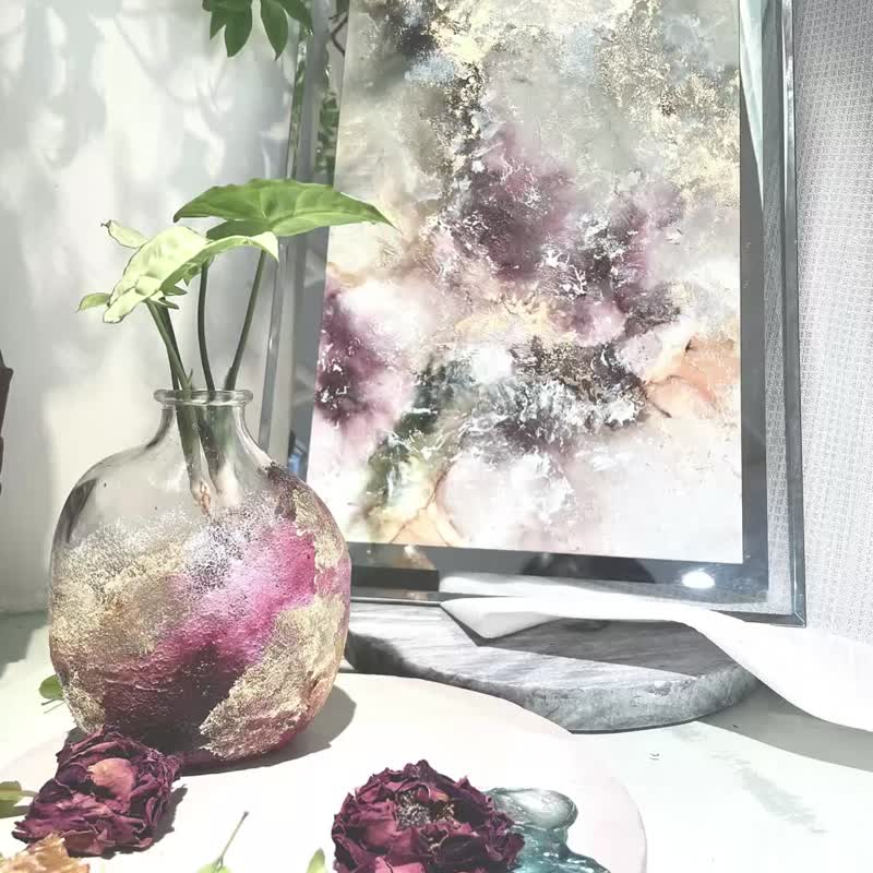 柔雾感肌理酒精墨水画与玻璃花瓶创作 植物 |抽象|零基础 - 插画/绘画/写字 - 玻璃 