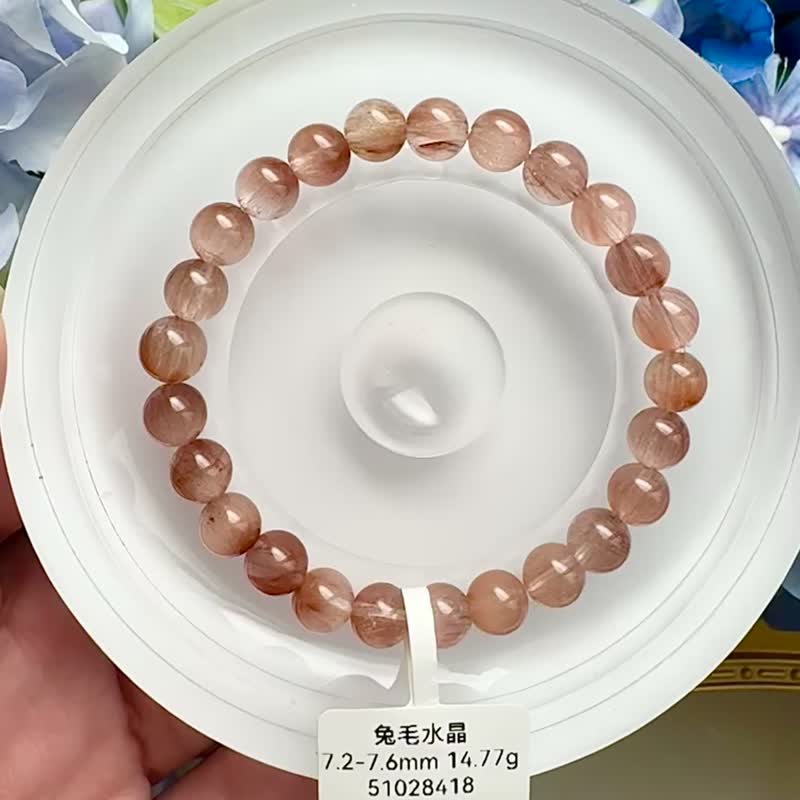 精品猫眼拉丝优雅咖啡金橘兔毛7.2-7.6mm14.77g满细丝星闪气质 - 手链/手环 - 水晶 橘色
