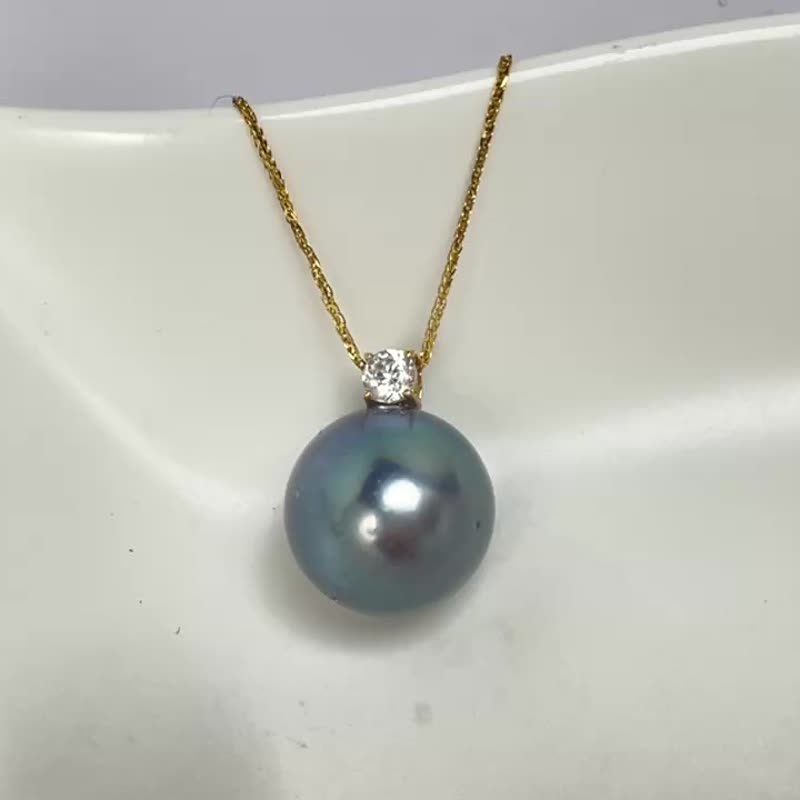 戴妃款 大溪地黑珍珠 孔雀绿 18K金吊坠 赠项链 - 项链 - 珍珠 黑色