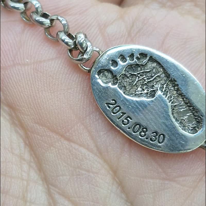【定制化商品】纯银手链—宝宝脚印手链  925纯银手工饰品 - 手链/手环 - 银 银色