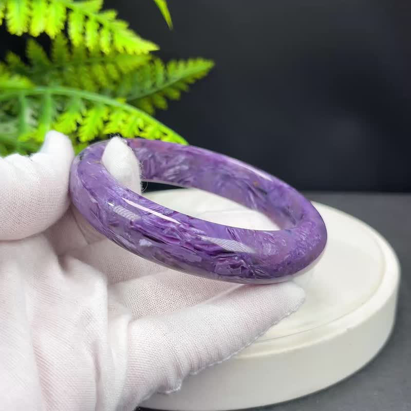 紫龙晶手镯 64MM 高瓷玉化龙纹 宝石手环 积极活力脉轮和谐平衡 - 手链/手环 - 宝石 紫色