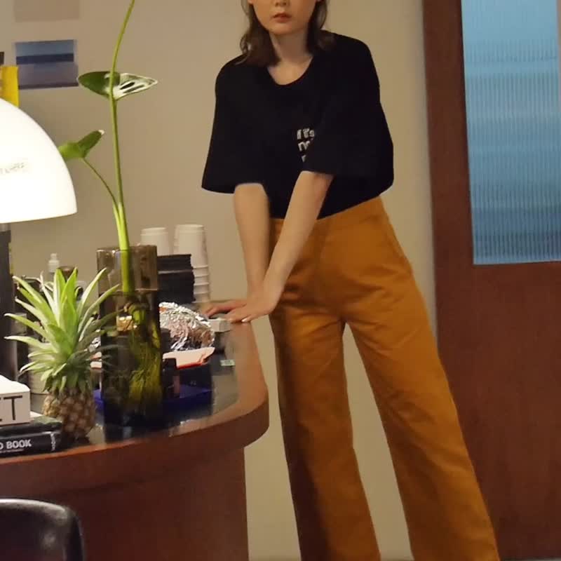 短裤 — 黄芥末 - 女装长裤 - 棉．麻 黄色