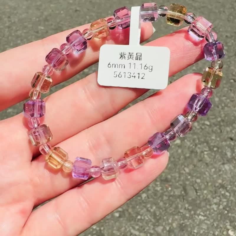 精品玻璃体双色水晶紫黄晶小方糖6mm11.16g招财智慧最强招财水晶 - 手链/手环 - 水晶 多色