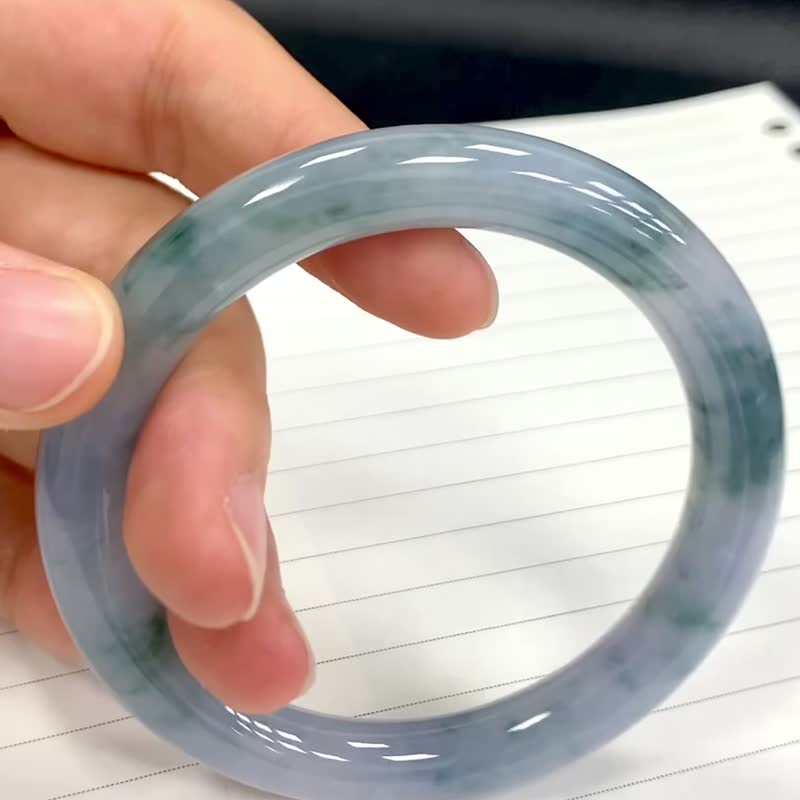 冰种 天然翡翠 缅甸 A玉 玉镯 • 冰种莫奈花园翡翠圆镯 - 手链/手环 - 玉石 蓝色