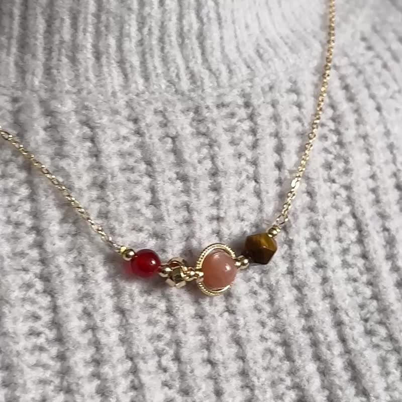 助你显化财富 | 虎眼石 橙月光石 红玉髓 天然石水晶项链 - 项链 - 水晶 橘色