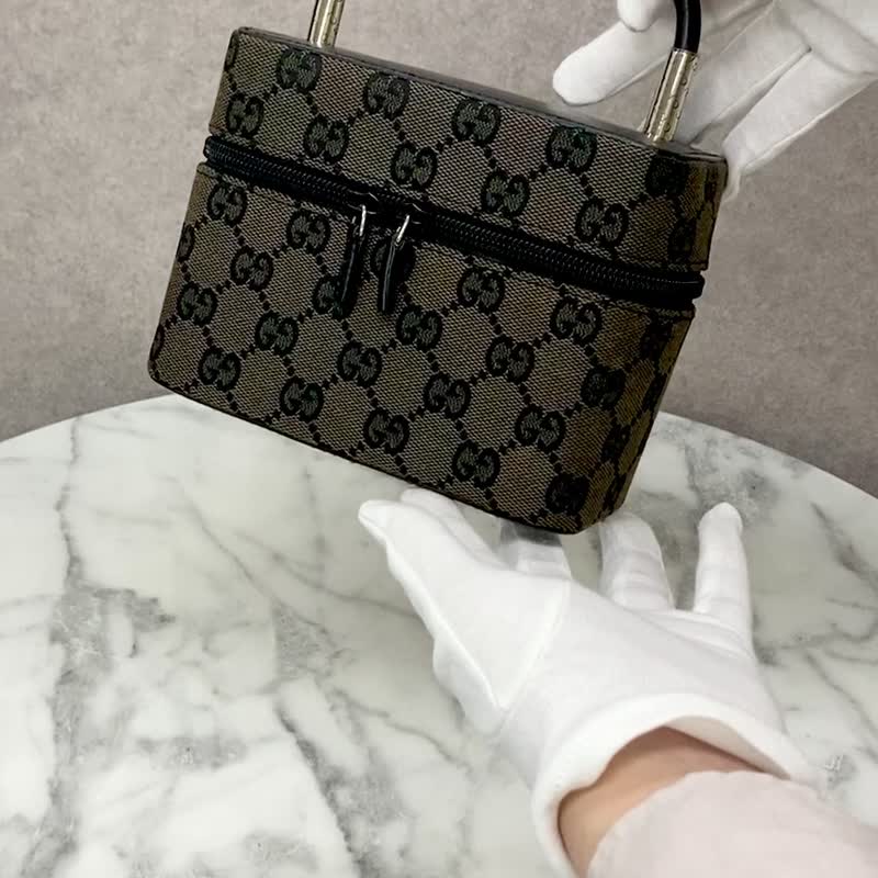 【日本直送 品牌二手包】GUCCI GG 手袋黑帆布 迷你包 化妆包 复古 px6678 - 手提包/手提袋 - 棉 黑色