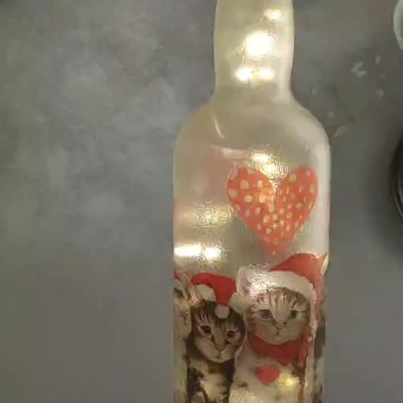 圣诞猫咪-艺术摆饰 / 灯饰  / 疗愈酒瓶灯 - 灯具/灯饰 - 玻璃 