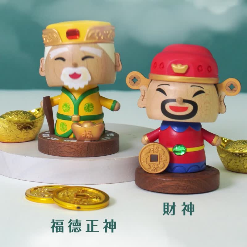【新年神明】财神 福德正神 弹簧摇头公仔 新年送礼 - 摆饰 - 木头 红色