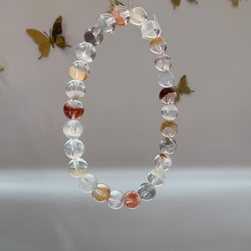 春天色糖果玻璃体半盆彩兔毛水晶7mm12.90g手珠稀有紫兔毛蓝兔毛 - 手链/手环 - 水晶 多色