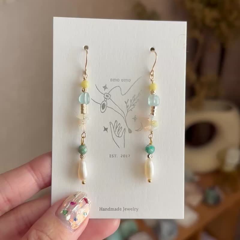 Sunbath in Australia 曼利海滩 耳环 珍珠 海蓝宝 欧泊石 - 耳环/耳夹 - 半宝石 紫色