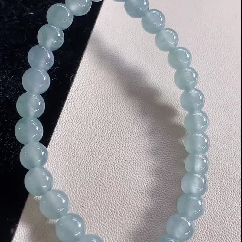 冰种翡翠天然翡翠 A玉 玉珠 玉链手链 • 冰种冰蓝翡翠手串 - 手链/手环 - 玉石 蓝色