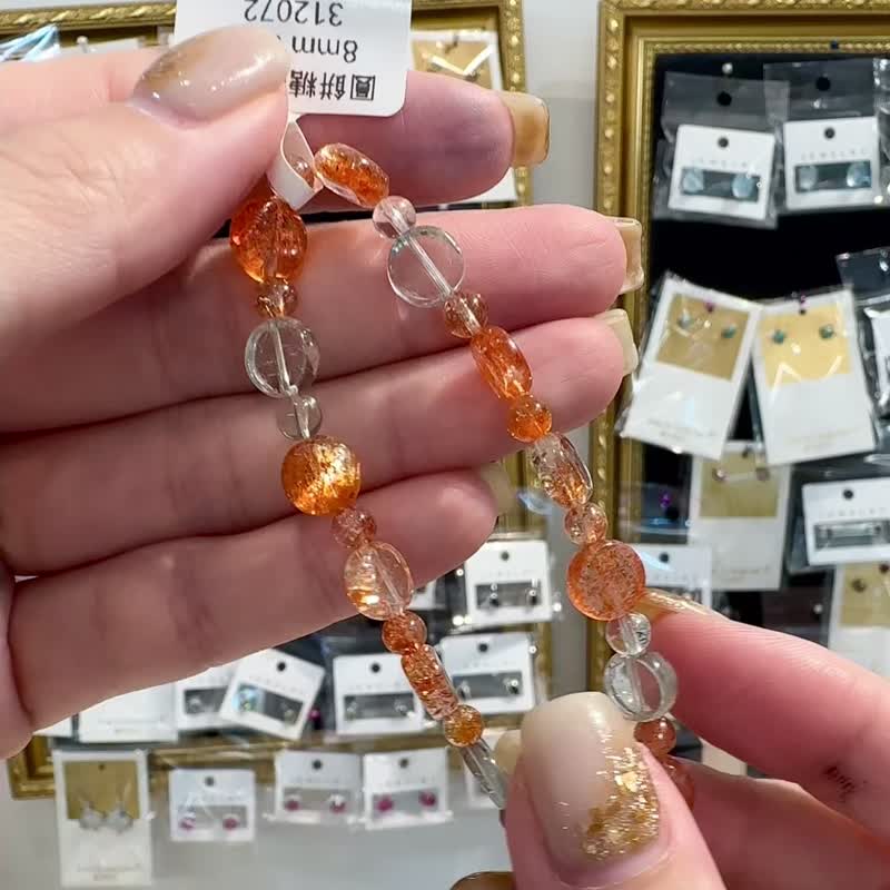 天然浓色小糖饼阿鲁沙8mm金太阳共生水晶化太岁辟邪贵人运事业 - 手链/手环 - 水晶 红色