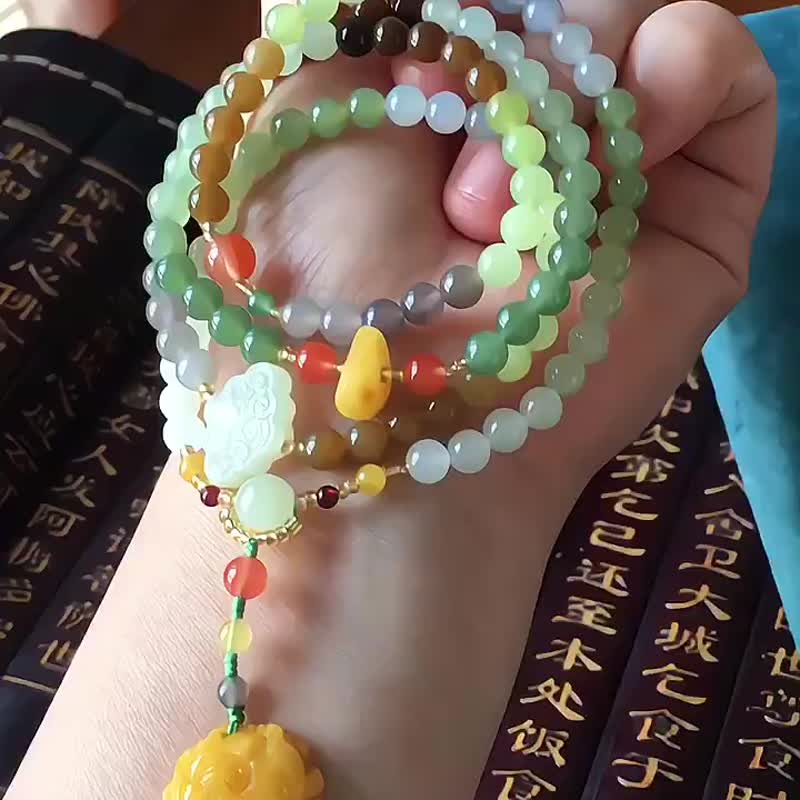 和田玉糖果色 多宝 6毫米 108颗佛珠 手链 项链吊坠 - 手链/手环 - 水晶 