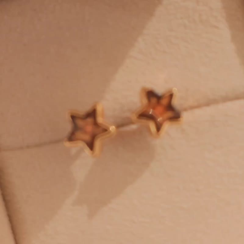 925 silver AMBER星星耳环。耳钉 - 耳环/耳夹 - 宝石 金色
