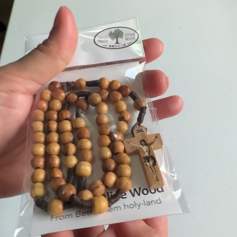 耶稣进口橄榄木玫瑰经念珠 有项鍊扣头 深或浅棕色绳线1280053/56 - 项链 - 木头 咖啡色