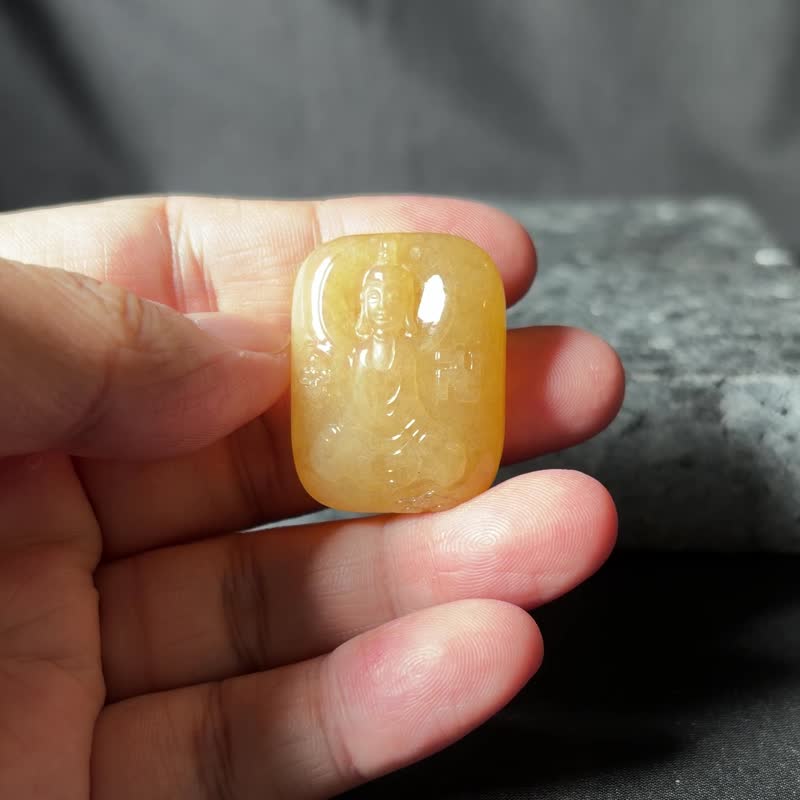 慈悲 | 黄翡阿弥陀佛坠 - 项链 - 玉石 黄色
