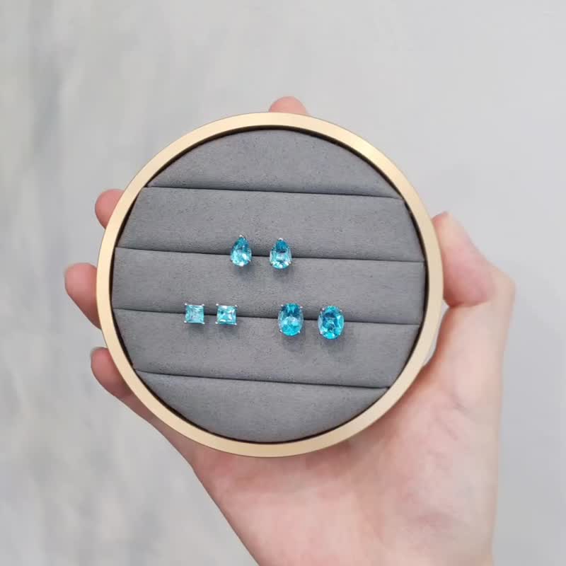 冰滴 | 拓帕石 水滴形 爪镶 耳环 耳针 生日礼物 日常穿搭 职场 - 耳环/耳夹 - 宝石 蓝色