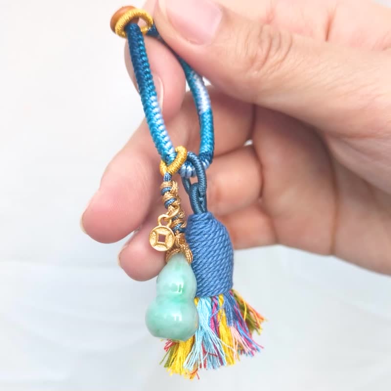 天然翡翠白底青葫芦吊饰 - 吊饰 - 玉石 绿色