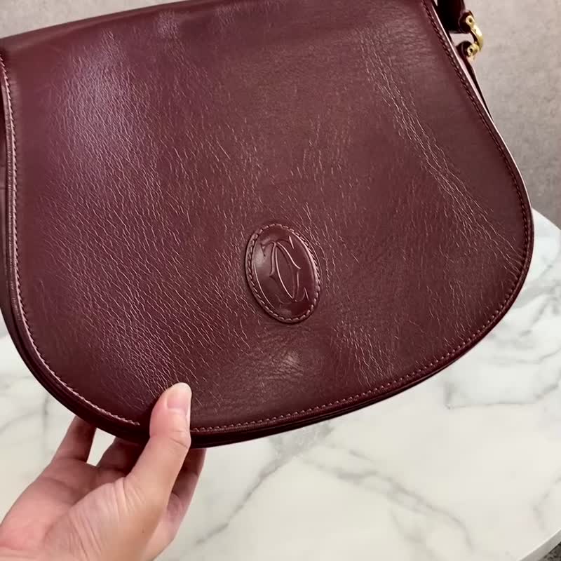 [日本直送，品牌二手包] Cartier Must Line 单肩包，波尔多，标志，皮革，翻盖，复古，旧款 57i2rj - 侧背包/斜挎包 - 真皮 红色