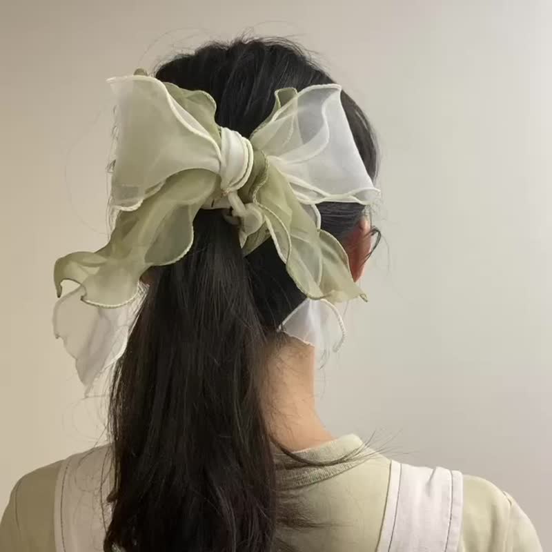 【无痕发圈】【哑光料】米绿色 蝴蝶结 大肠圈 - 发饰 - 其他人造纤维 绿色