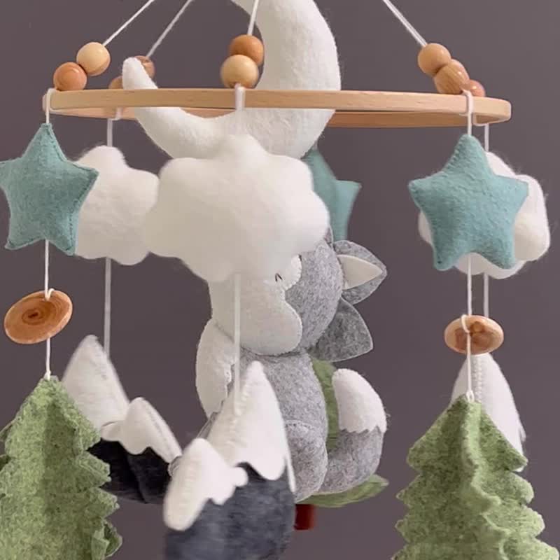 婴儿移动狼音乐移动托儿所移动男孩婴儿床移动毡林地 - 玩具/玩偶 - 其他材质 灰色