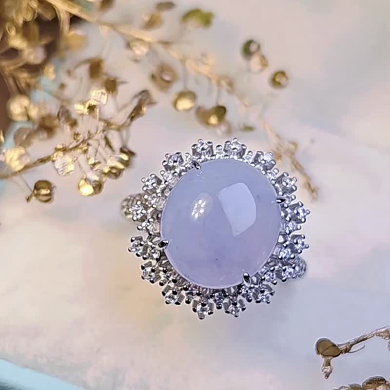 贵人运•桃花开|梦幻冰胶紫|缅甸A货翡翠纯银戒指 - 戒指 - 玉石 