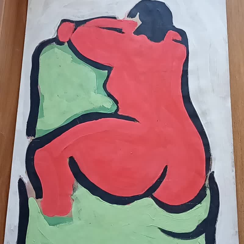 裸体女人背部压克力画，带有美丽的景色艺术品 - 海报/装饰画/版画 - 纸 