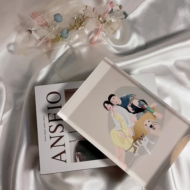 Yitiart 定制似颜绘 质感水晶砖无框画 生日礼物 结婚 新婚 乔迁 - 订制画像 - 压克力 透明