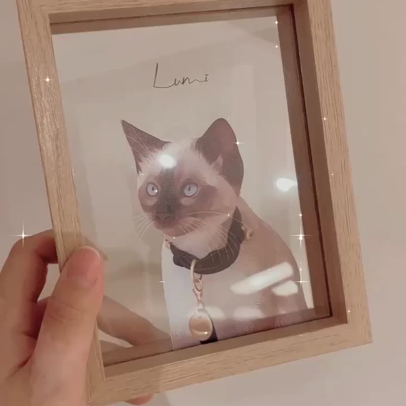 北欧现代风 宠物似颜绘玻璃相框(半身) | 纪念 定制化 狗 猫 礼物 - 订制画像 - 其他材质 