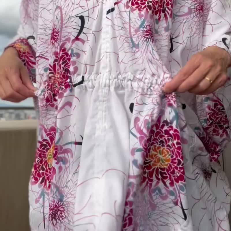浴衣改造 特大尺码 V领方形衬衫 - 女装衬衫 - 棉 紫色