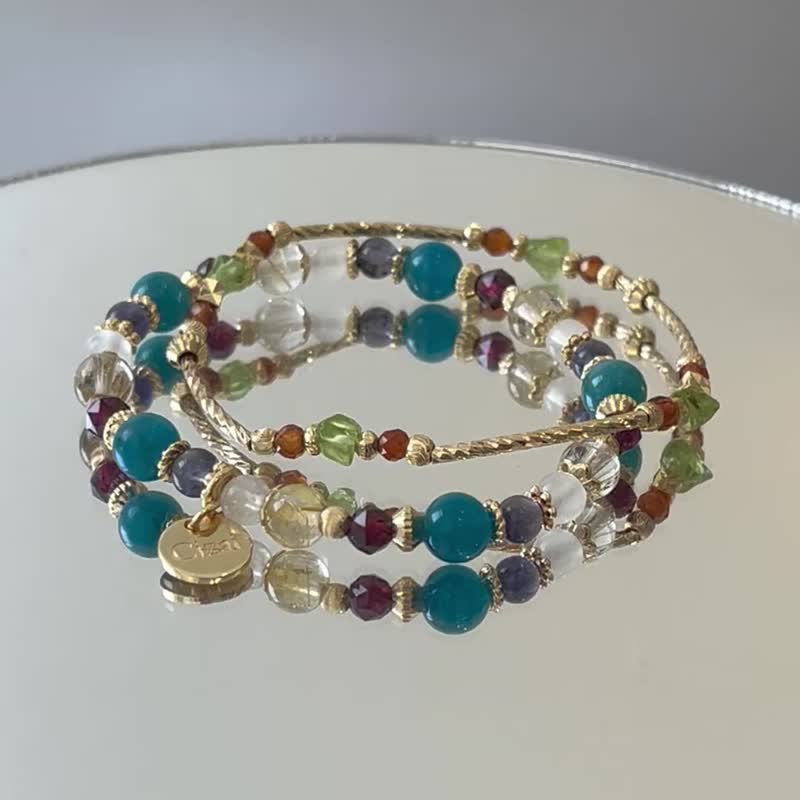 招财专注 磷灰石 石榴石 堇青石 钛晶 橄榄石月光石 天然水晶手链 - 手链/手环 - 水晶 