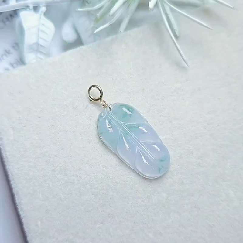 |暴富梦幻紫叶|a货翡翠冰玻淡紫飘花起光叶子22.5mm18k随意扣 - 项链 - 玉石 