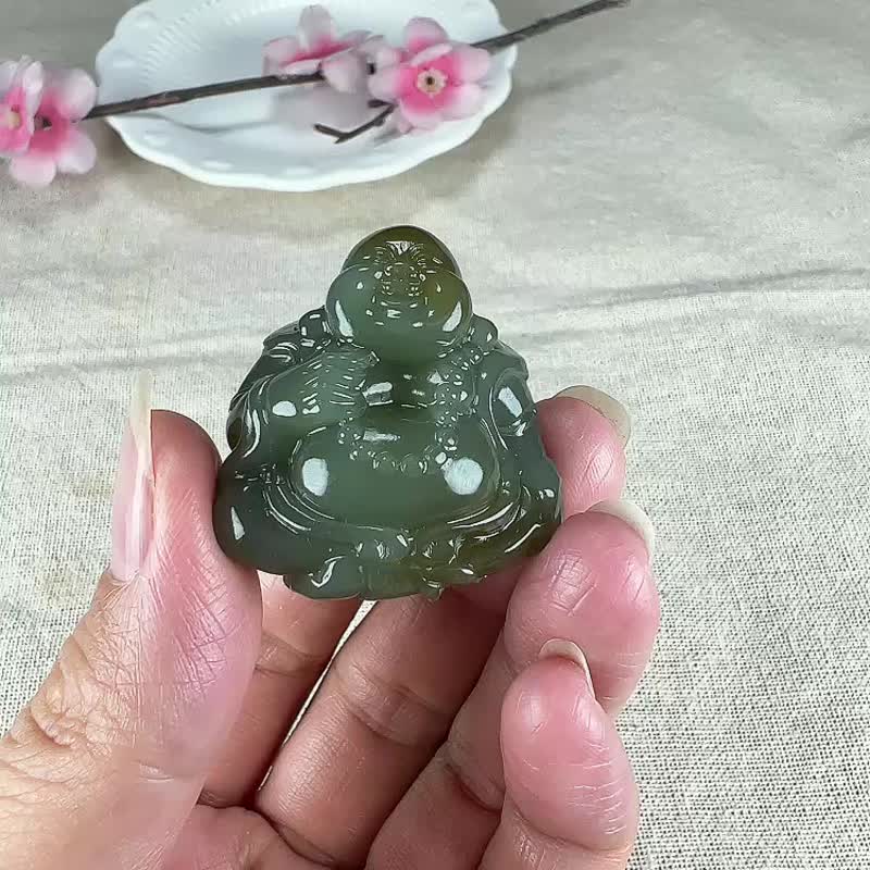 天然新疆和田玉且末蓝俏糖弥勒佛吊坠玉质细腻温润色泽柔和 - 吊饰 - 玉石 
