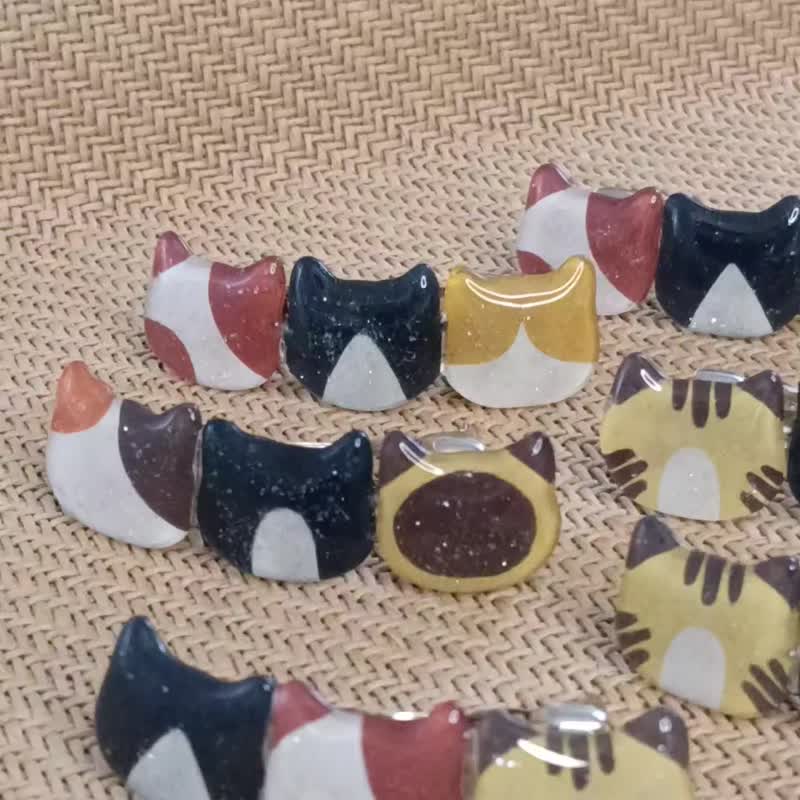猫咪造型发饰。三色拼接热缩片×UV胶。可爱发夹(单只) - 发饰 - 树脂 橘色