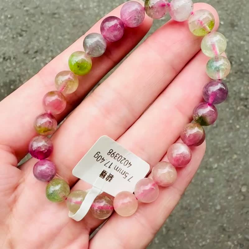小资本莫兰迪混色彩碧玺7.5mm17.40g碧玺旺夫石 - 手链/手环 - 水晶 多色