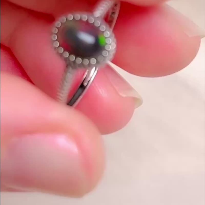 细致雕花 奇艳幻彩 黑欧泊戒指 / 蛋白石 / 925纯银 / Opal - 戒指 - 宝石 