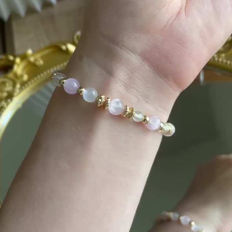 //紫罗莎//爱情之链 拉丝紫锂辉 蓝月光 葡萄石 天然水晶手链 - 手链/手环 - 水晶 紫色