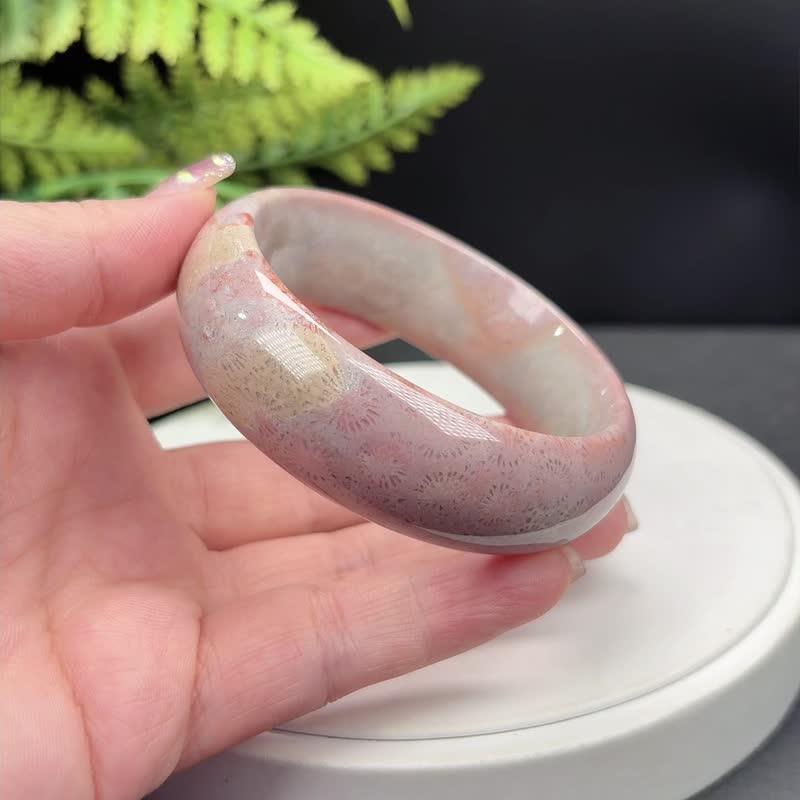 粉紫珊瑚玉手镯 57+MM 高瓷玉化柠檬片 调和气场增强运势护身辟邪 - 手链/手环 - 玉石 