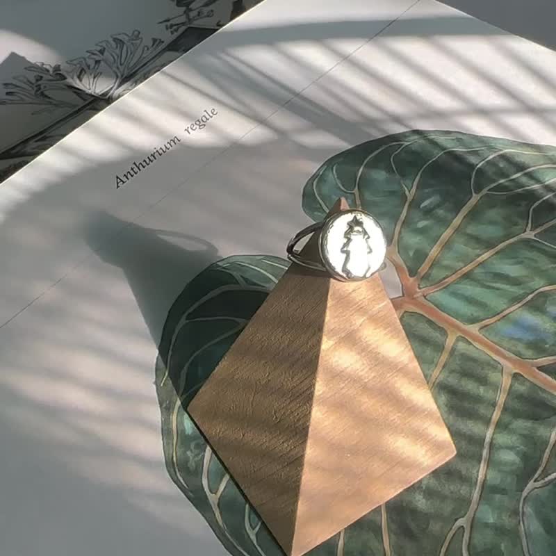 手作银饰—925纯银 种一颗圣诞树圆戒 Xmas tree ring 圣诞节饰品 - 戒指 - 纯银 银色