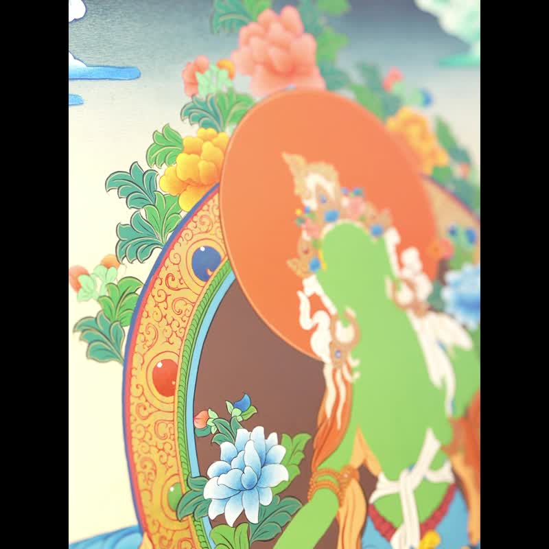 手工绿度母唐卡 – 真实展现迅速慈悲女神 - 墙贴/壁贴 - 其他材质 多色