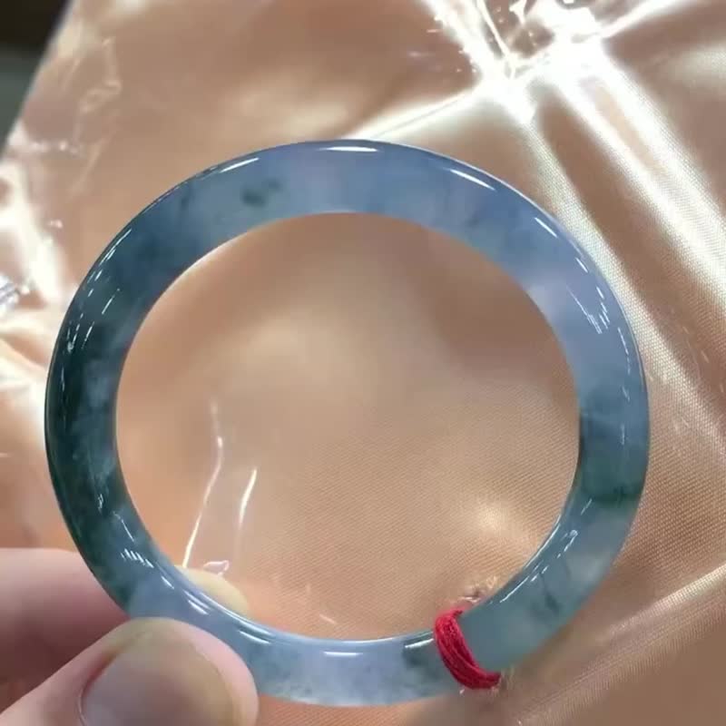 冰种翡翠天然翡翠玉镯 A玉手镯 玉鈪 • 冰种蓝紫飘花翡翠圆镯 - 手链/手环 - 玉石 蓝色