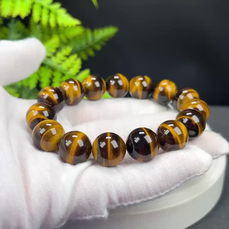 高品质黄虎眼石手串14mm玉化闪电纹黄色虎晴石手环辟邪守护决断力 - 手链/手环 - 宝石 黄色