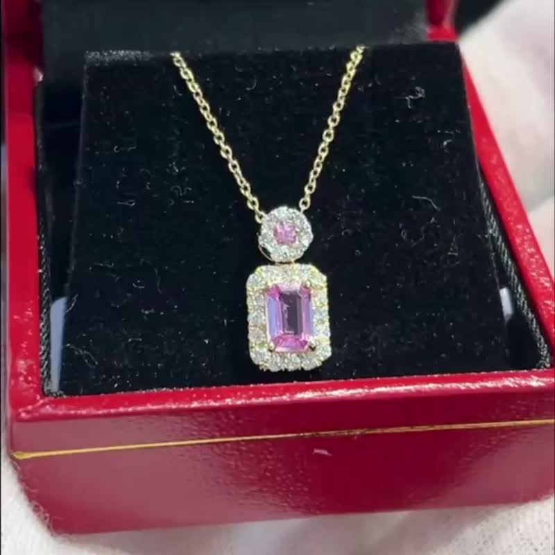 天然钻石 颈链 锁骨链 • 18K金粉红蓝宝石颈链 - 手链/手环 - 宝石 粉红色