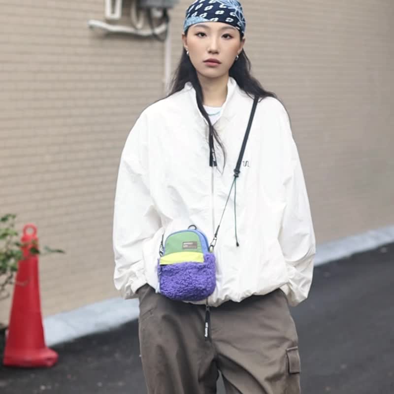 橡果系列 秋冬毛绒 多色彩拼色 手机包 侧背包 收纳斜挎包 梅子色 - 侧背包/斜挎包 - 其他材质 紫色