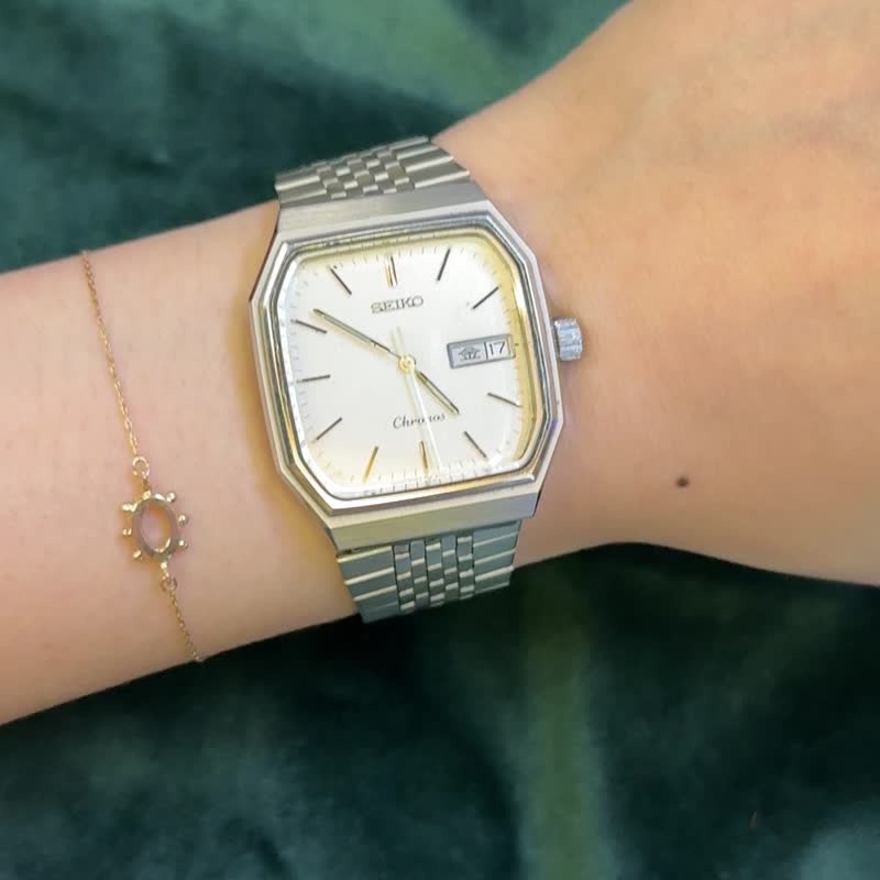 1981 Seiko Chronos JDM silver JDM Date Day snow flake watch - 女表 - 其他金属 金色